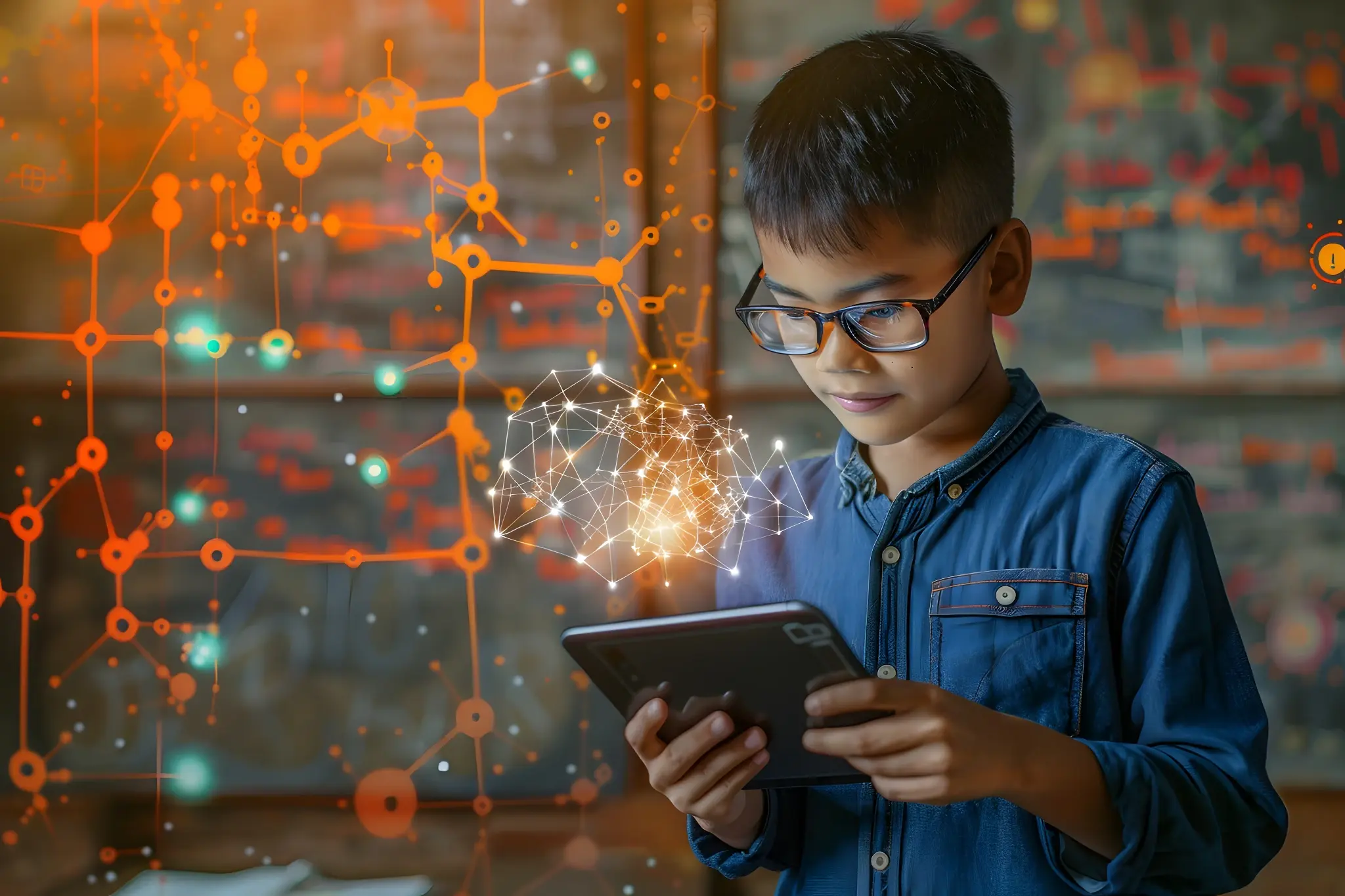 student is using AI in his tablet for study purpose
